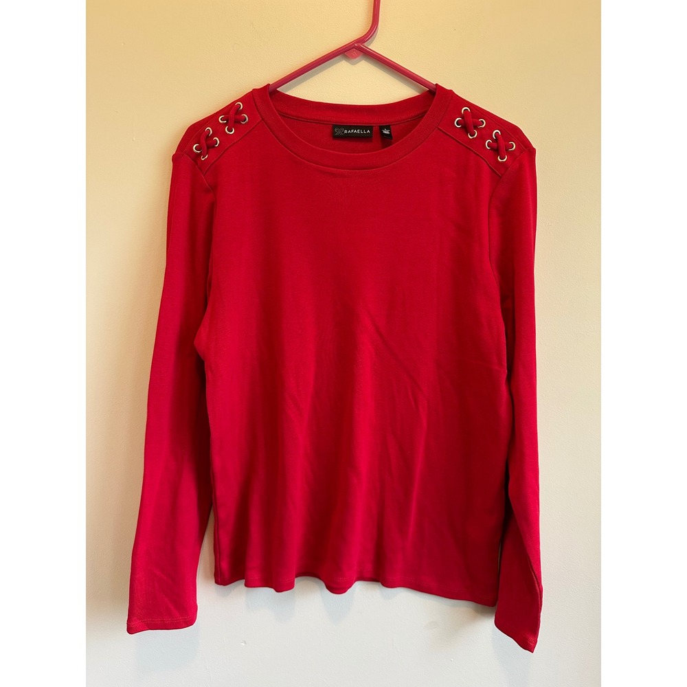 Rafaella Womens Red Cotton Long Sleeve Lace Up Shoulder Top RSKFF033 Size L